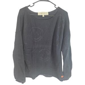 Peace Love World Mixed Motif 100% Cotton Sweater S Womens Black Long Sleeve